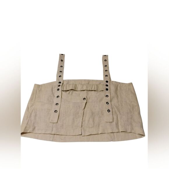 Free People Tank Crop Syd Grommet Linen Boho Natural Relaxed Back Snap Cream L - Picture 5 of 12